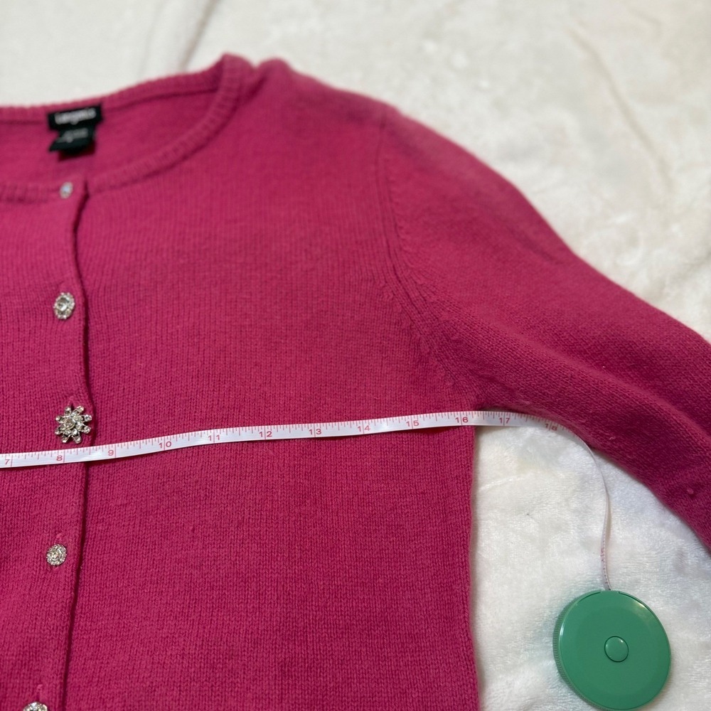 Vintage Tangentis Hot Pink Angora Blend Rhinestone Button Cardigan Womens Small - Picture 5 of 8